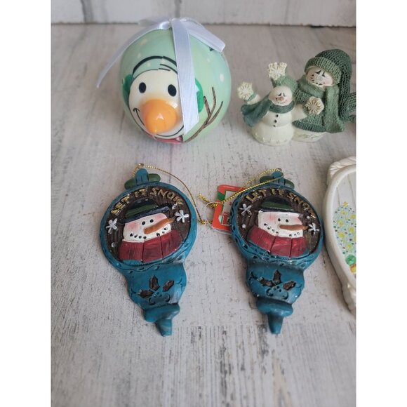 Snowman variety snowflake bird ornament Xmas set - Picture 2 of 5